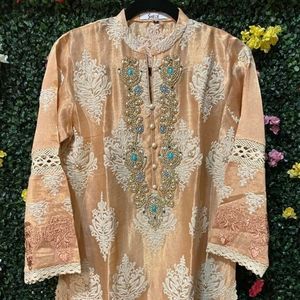 Embroided Shirt With Stones & fancy Net on Selves Pants & Dupatta